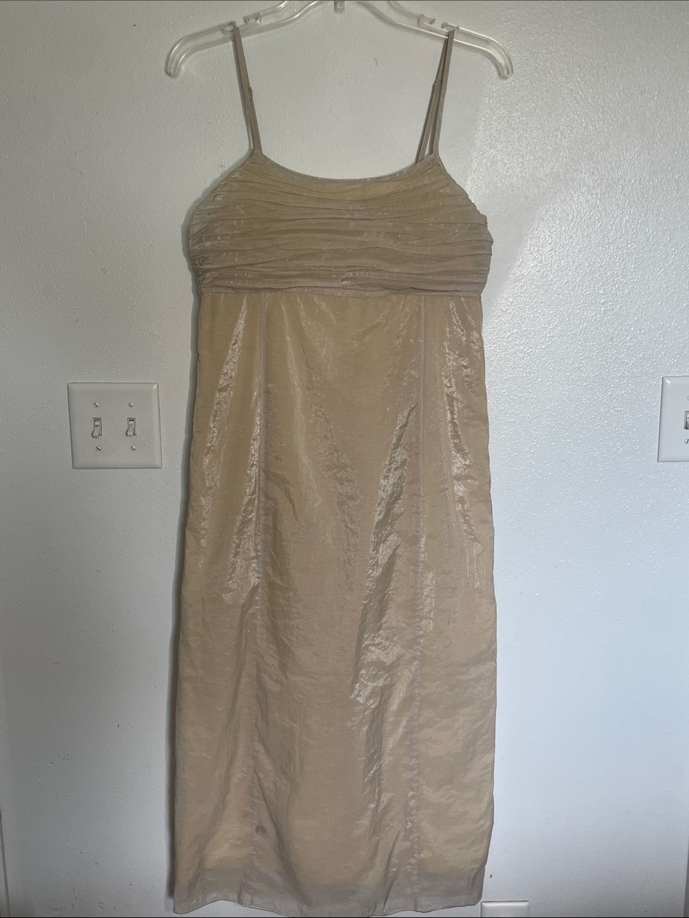 Armani Exchange Champagne-Beige Spaghetti-Strap Midi Dress